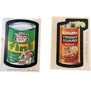 Topps Wacky Pack Stickers Fright Guard Canada Wet Fink 1973 USA Made Lot of 2